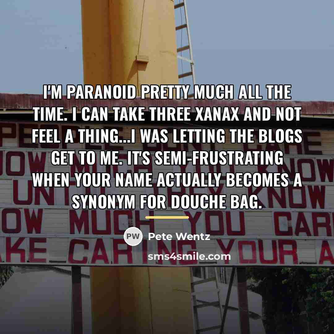 “I'm paranoid pretty much all the time. I can take…” quote by Pete Wentz
