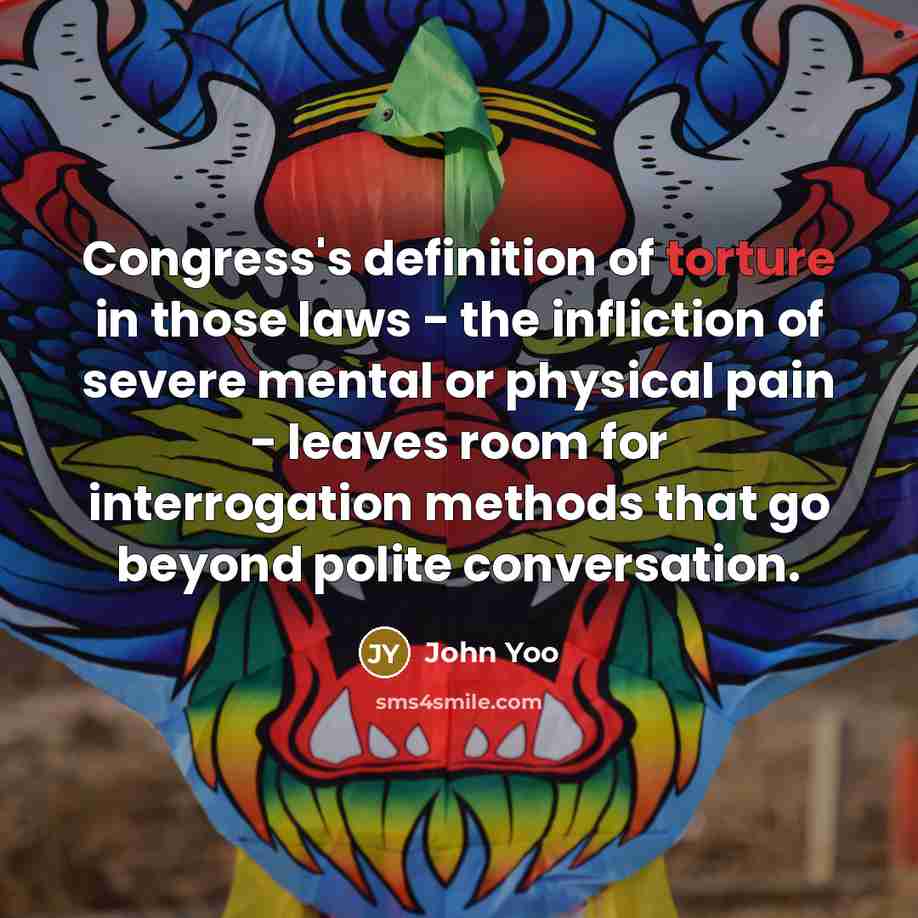 “Congress's definition of torture in those laws - the infliction…” quote by John Yoo