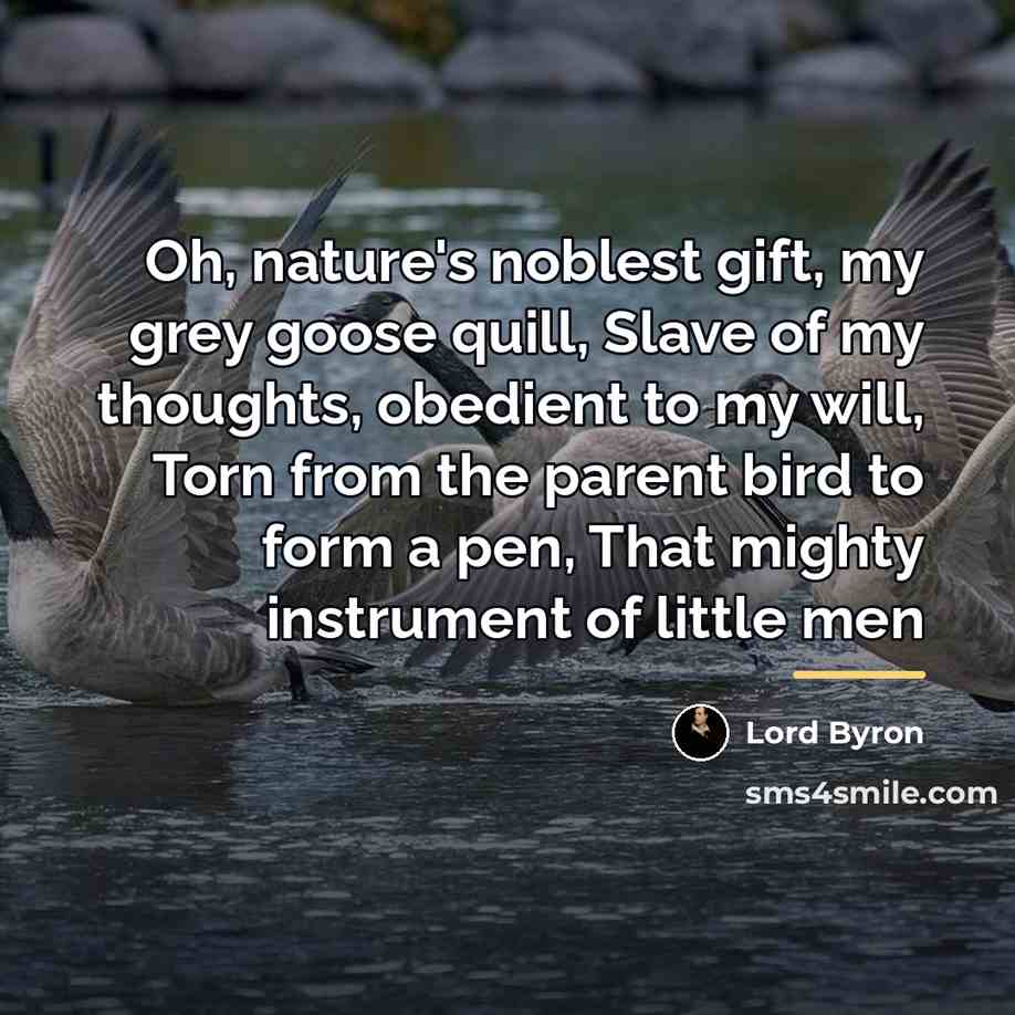 “Oh, nature's noblest gift, my grey goose quill, Slave of…” quote by Lord Byron