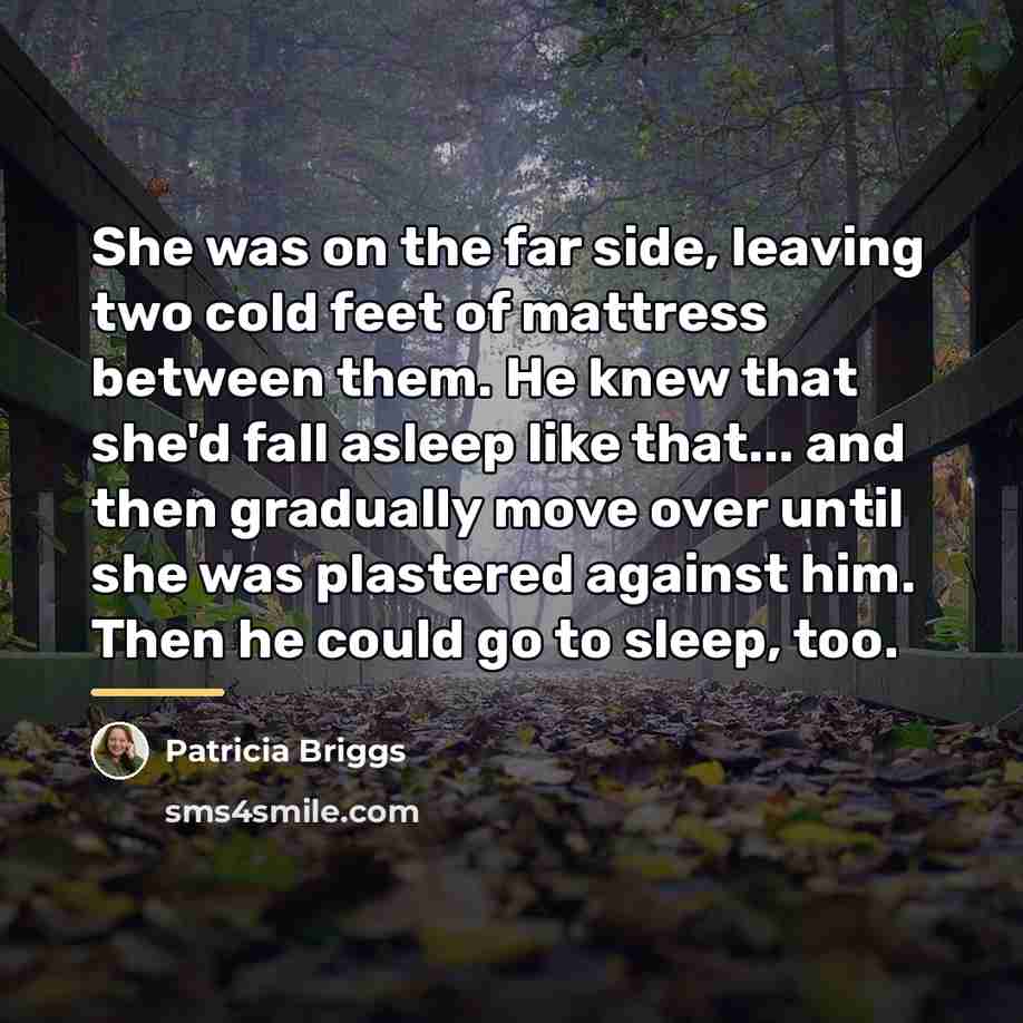 “She was on the far side, leaving two cold feet…” quote by Patricia Briggs