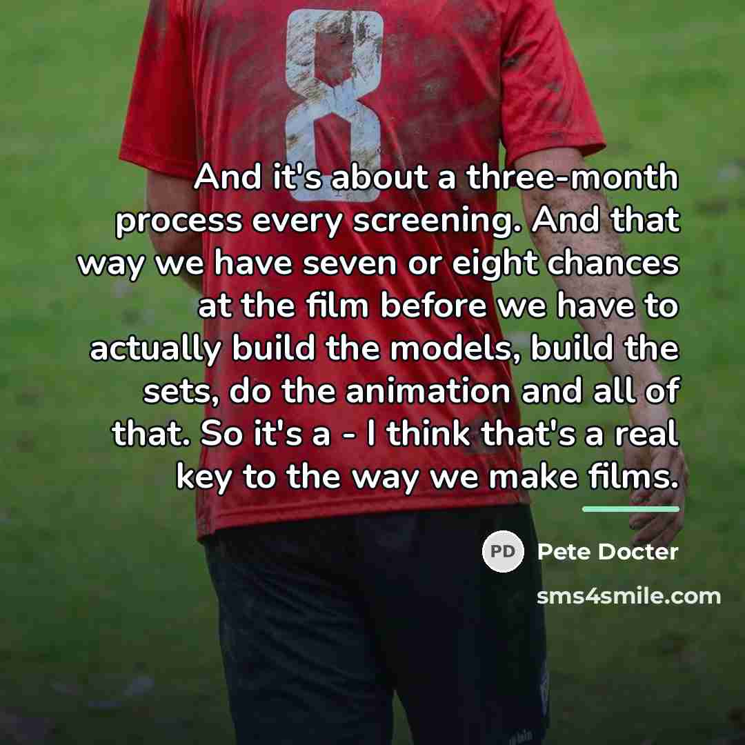 “And it's about a three-month process every screening. And that…” quote by Pete Docter