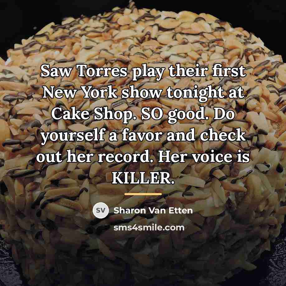 “Saw Torres play their first New York show tonight at…” quote by Sharon Van Etten