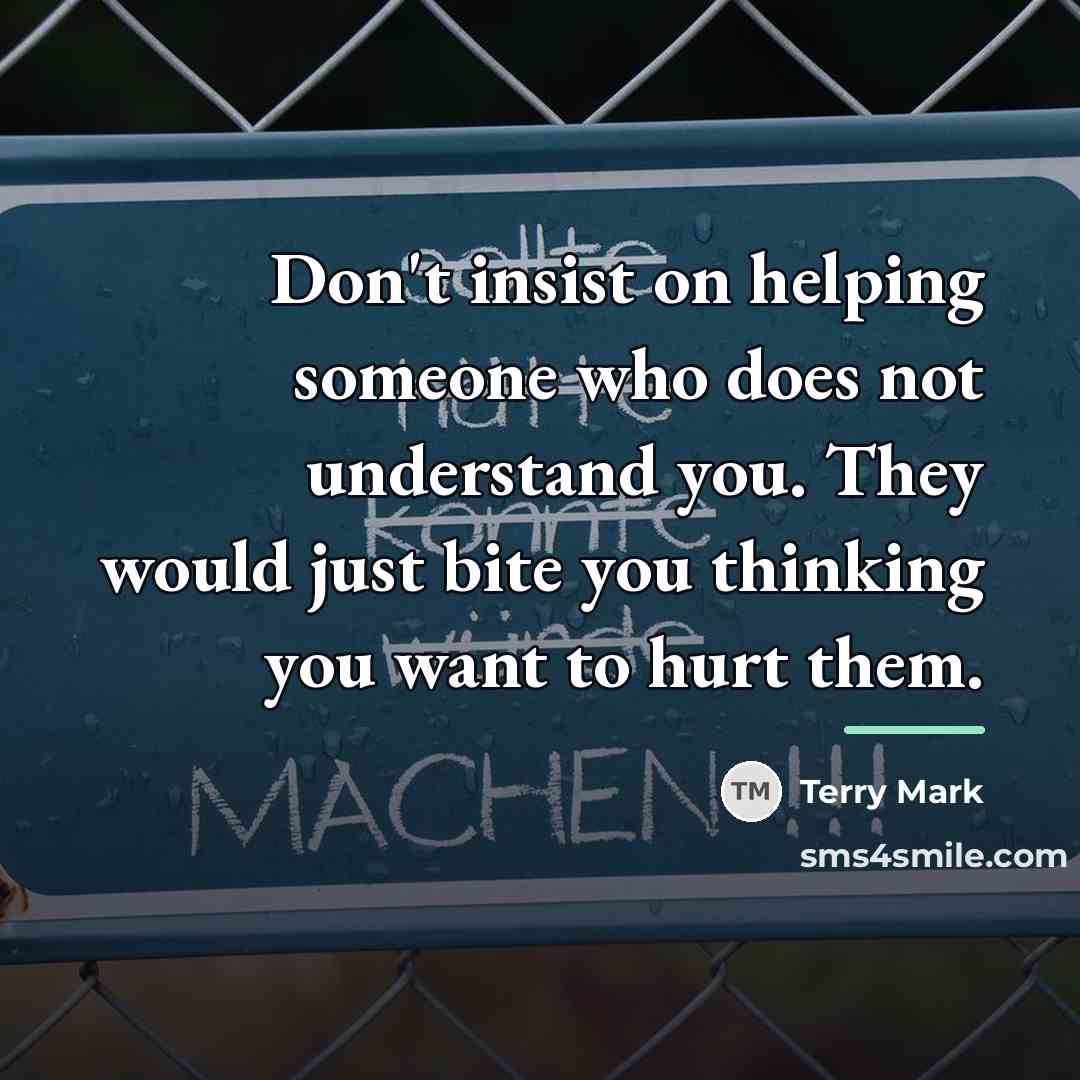 “Don't insist on helping someone who does not understand you.…” quote by Terry Mark