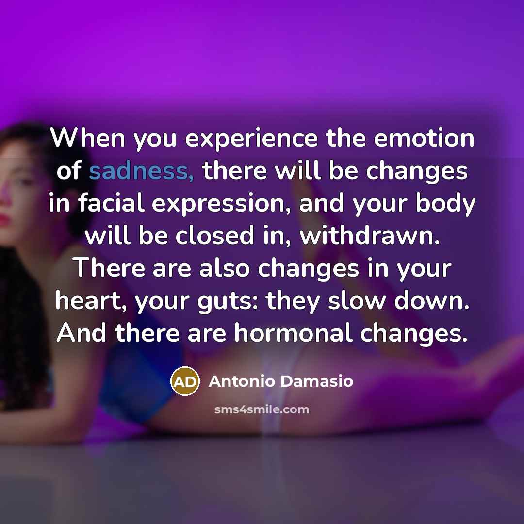 “When you experience the emotion of sadness, there will be…” quote by Antonio Damasio