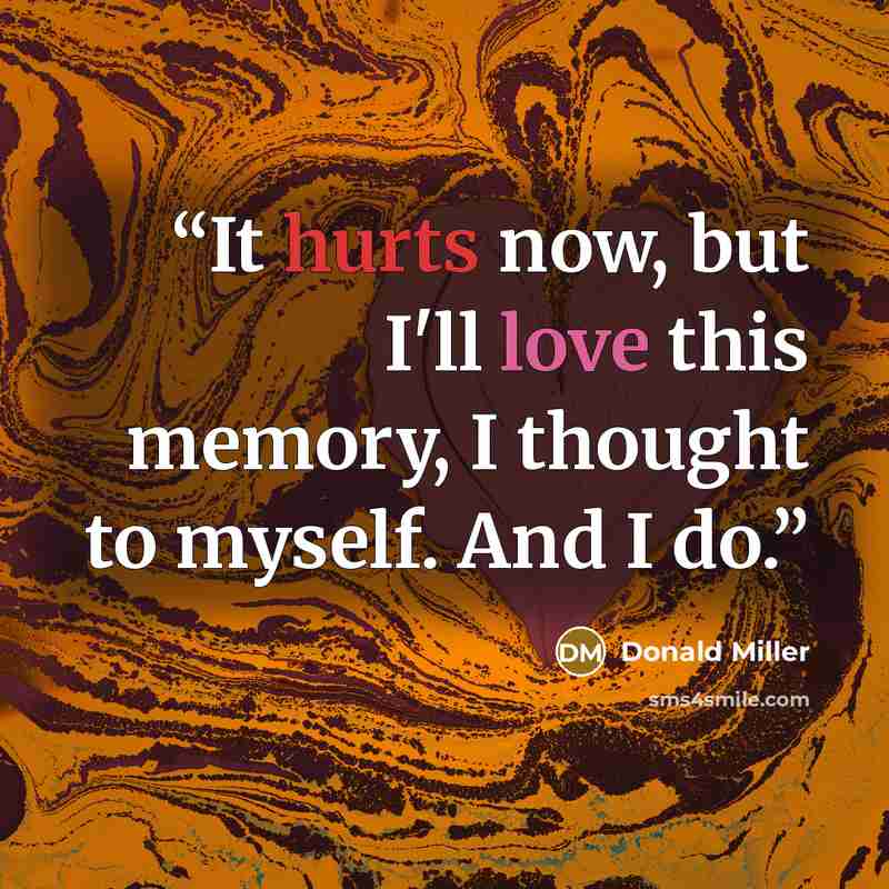 “It hurts now, but I'll love this memory, I thought to myself. And I do.” quote by Donald Miller
