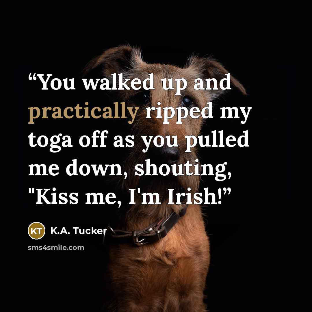 “You walked up and practically ripped my toga off as you pulled me down, shouting, "Kiss me, I'm Irish!” quote by K.A. Tucker