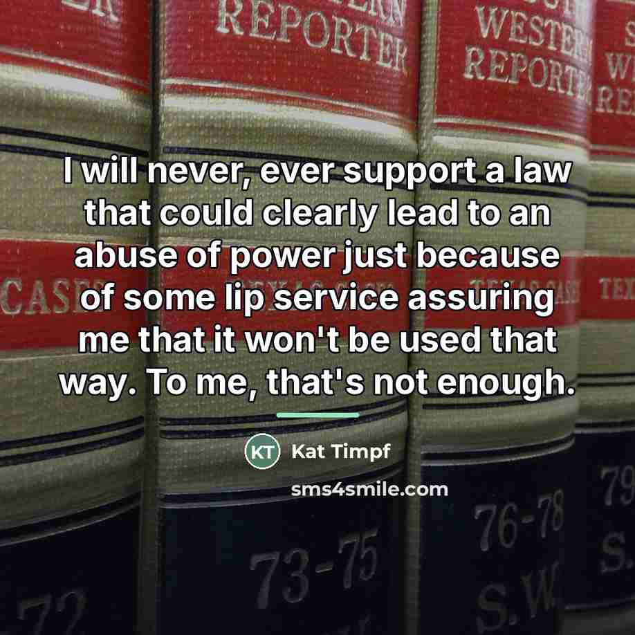 “I will never, ever support a law that could clearly…” quote by Kat Timpf