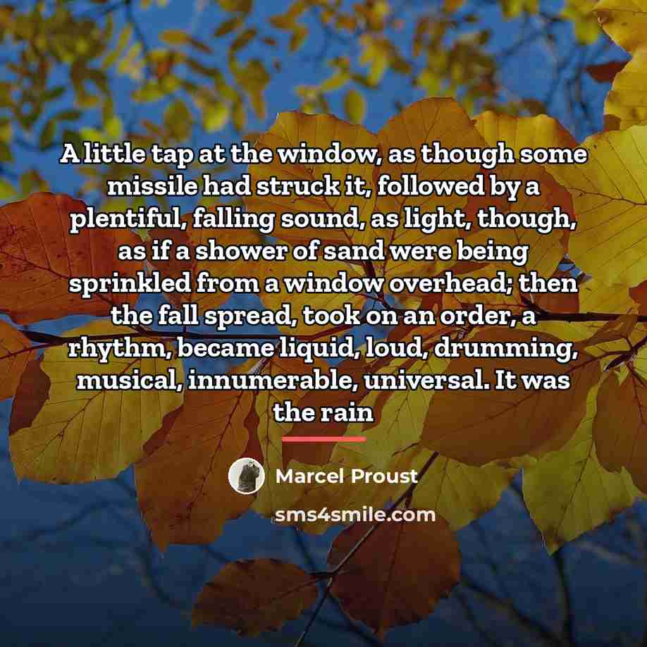 “A little tap at the window, as though some missile…” quote by Marcel Proust