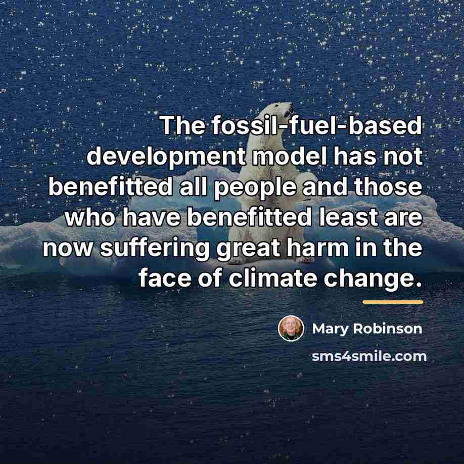 “The fossil-fuel-based development model has not benefitted all people and…” quote by Mary Robinson