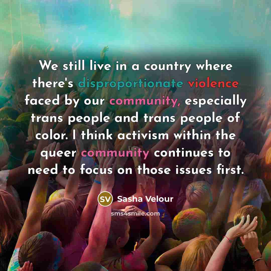 “We still live in a country where there's disproportionate violence faced by our community, especially trans people and trans people of color. I think activism within the queer community continues to need to focus on those issues first.” quote by Sasha Velour