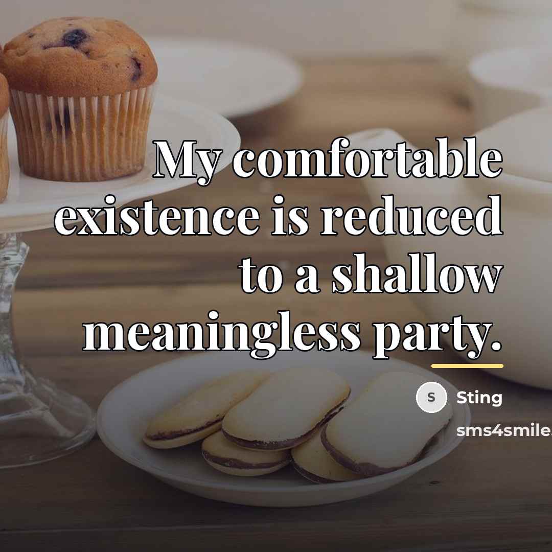 “My comfortable existence is reduced to a shallow meaningless party.…” quote by Sting