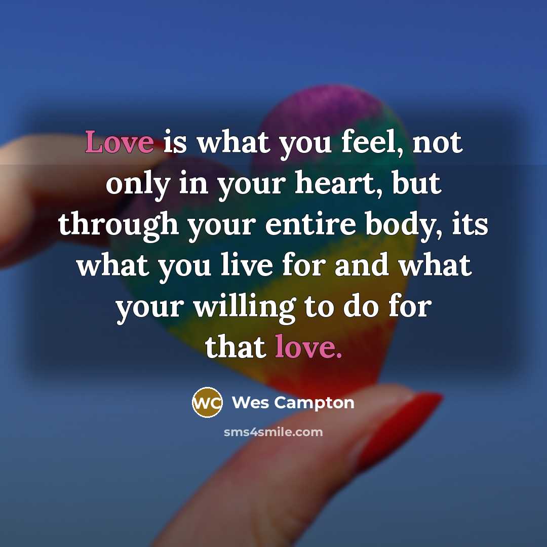“Love is what you feel, not only in your heart,…” quote by Wes Campton
