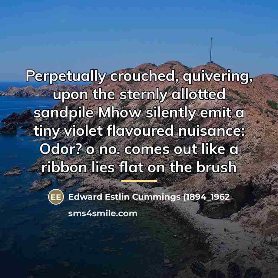 “Perpetually crouched, quivering, upon the sternly allotted sandpile Mhow silently…” quote by Edward Estlin Cummings