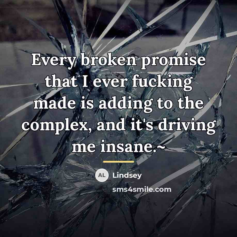 “Every broken promise that I ever fucking made is adding…” quote by Lindsey