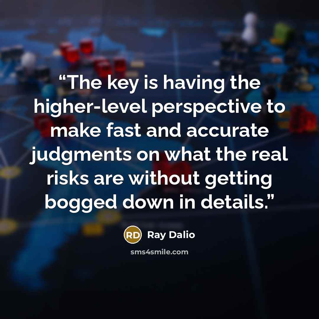 “The key is having the higher-level perspective to make fast and accurate judgments on what the real risks are without getting bogged down in details.” quote by Ray Dalio