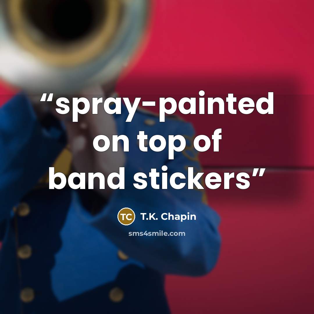 “spray-painted on top of band stickers” quote by T.K. Chapin