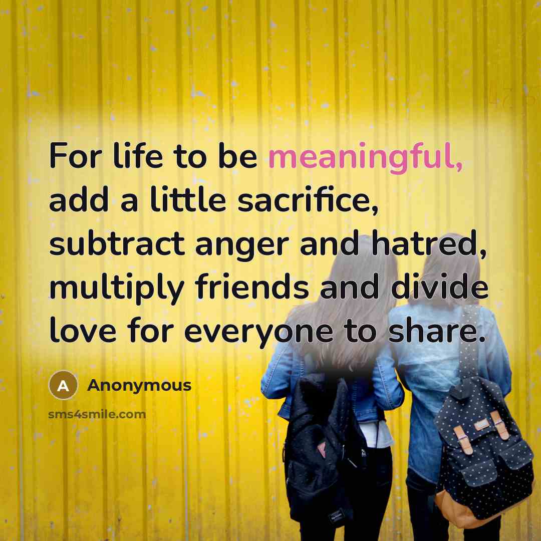 “For life to be meaningful, add a little sacrifice, subtract…” quote by Anonymous