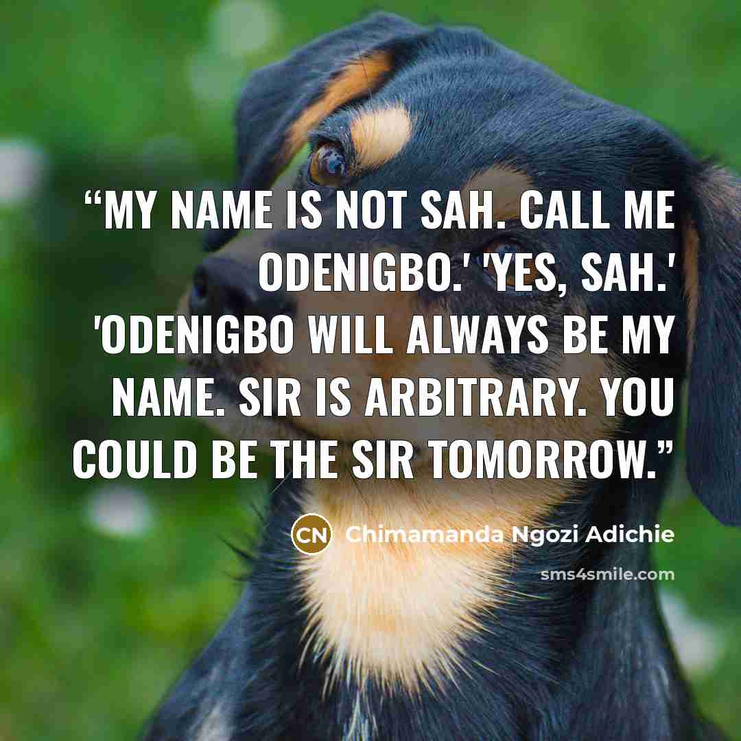 “My name is not Sah. Call me Odenigbo.' 'Yes, sah.' 'Odenigbo will always be my name. Sir is arbitrary. You could be the sir tomorrow.” quote by Chimamanda Ngozi Adichie