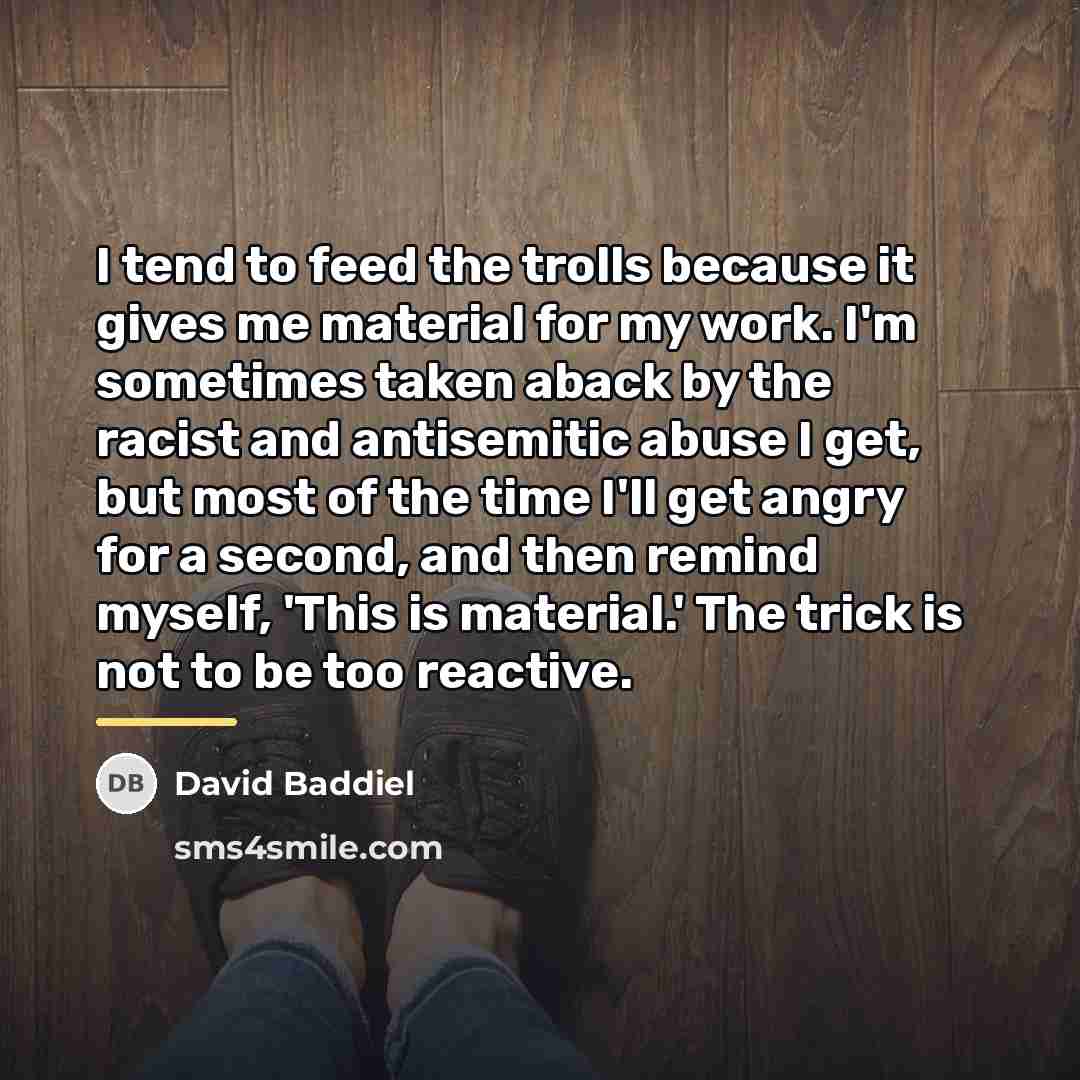 “I tend to feed the trolls because it gives me…” quote by David Baddiel
