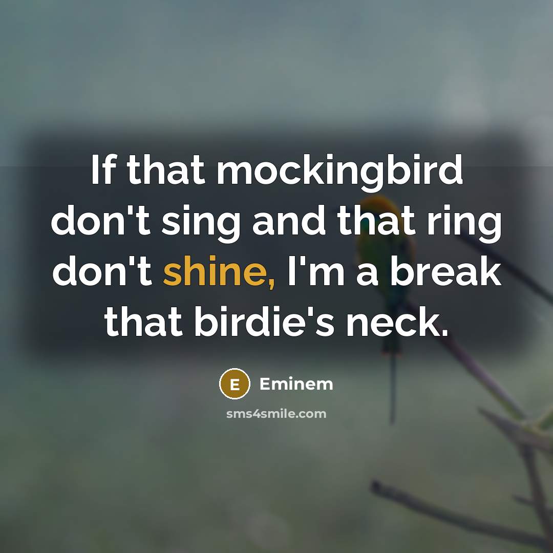 “If that mockingbird don't sing and that ring don't shine, I'm a break that birdie's neck.” quote by Eminem