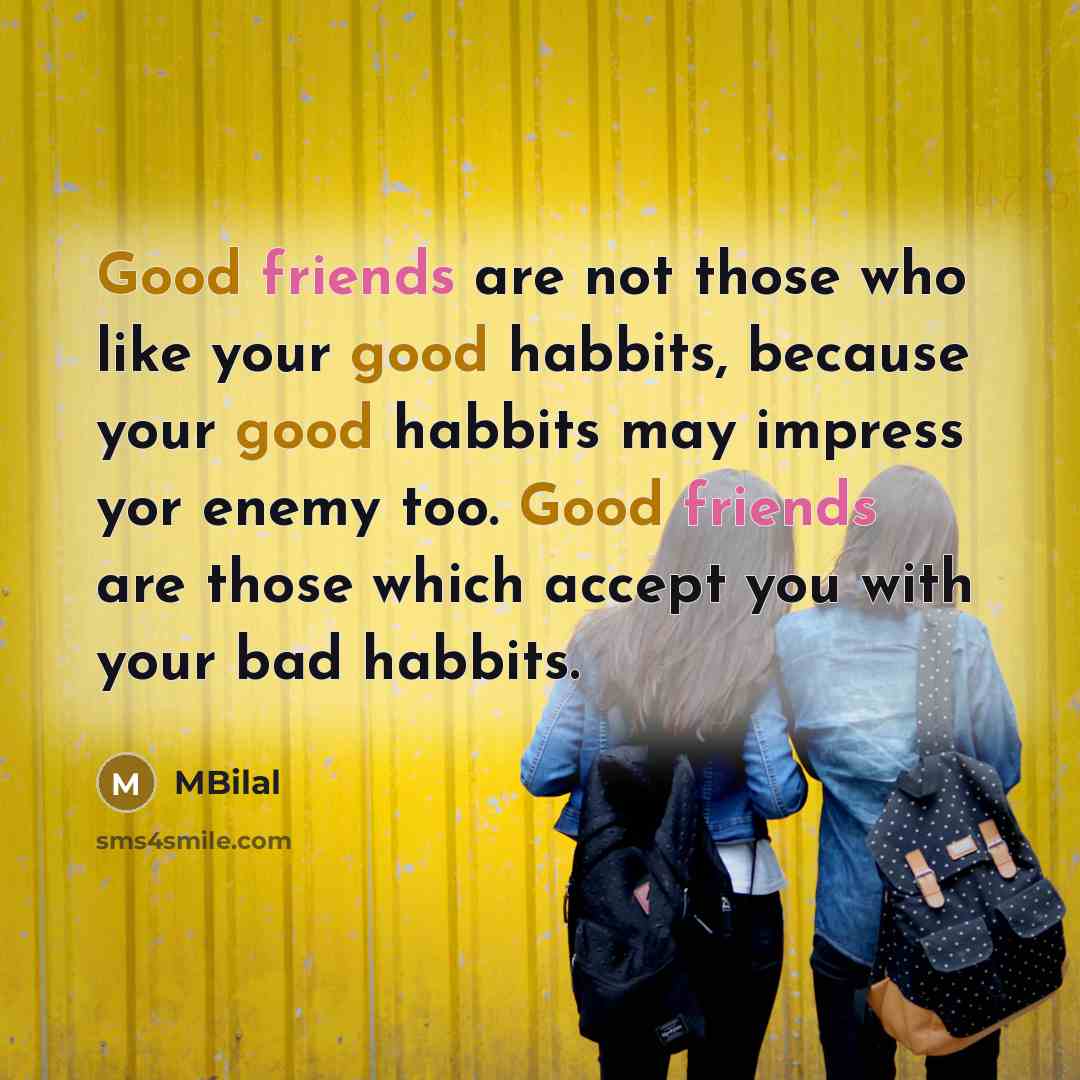“Good friends are not those who like your good habbits, because your good habbits may impress yor enemy too. Good friends are those which accept you with your bad habbits.” quote by MBilal