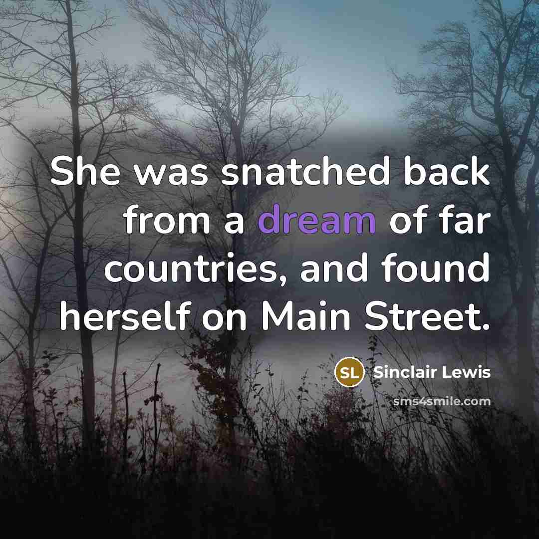 “She was snatched back from a dream of far countries,…” quote by Sinclair Lewis