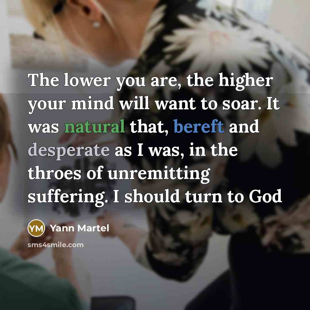 “The lower you are, the higher your mind will want…” quote by Yann Martel