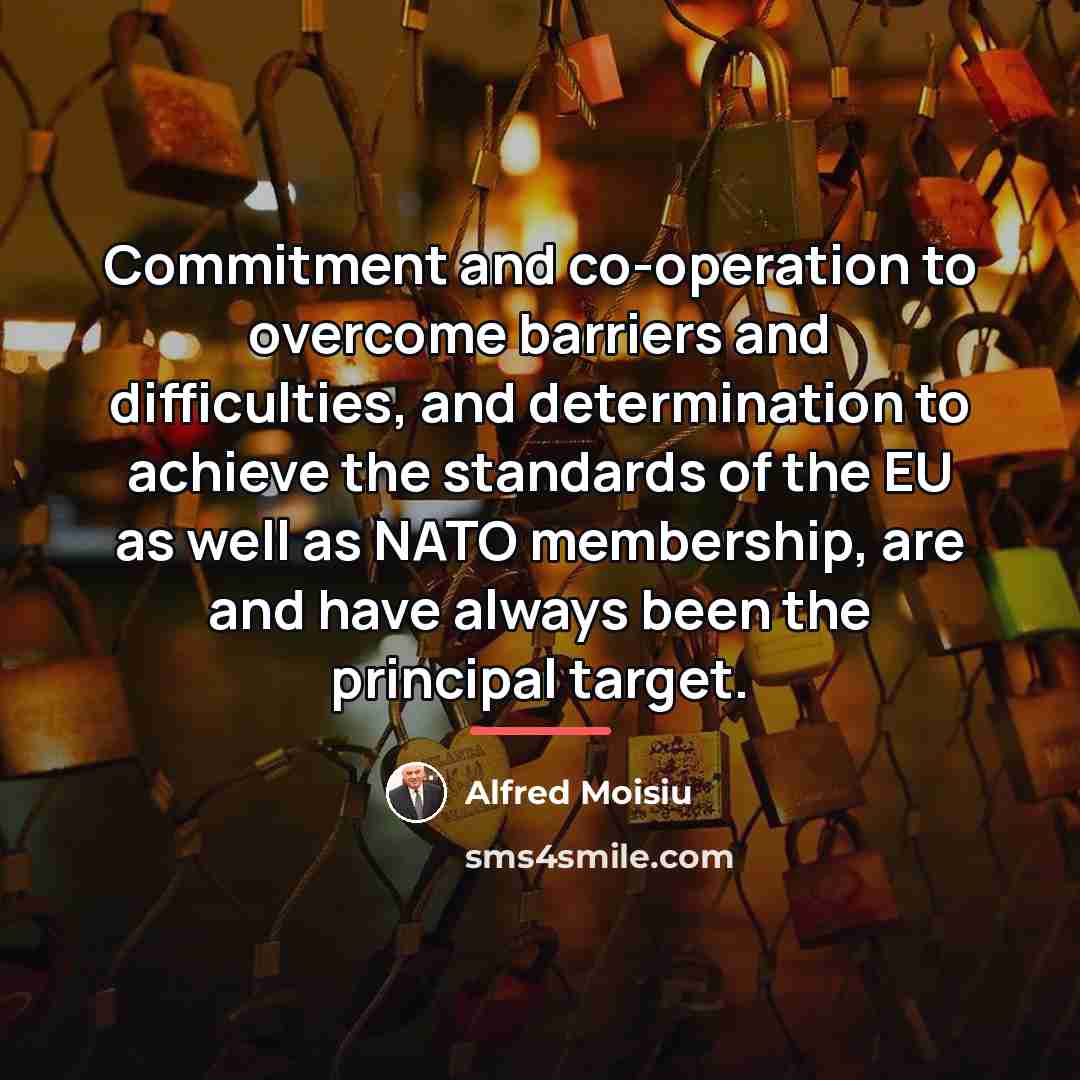 “Commitment and co-operation to overcome barriers and difficulties, and determination…” quote by Alfred Moisiu