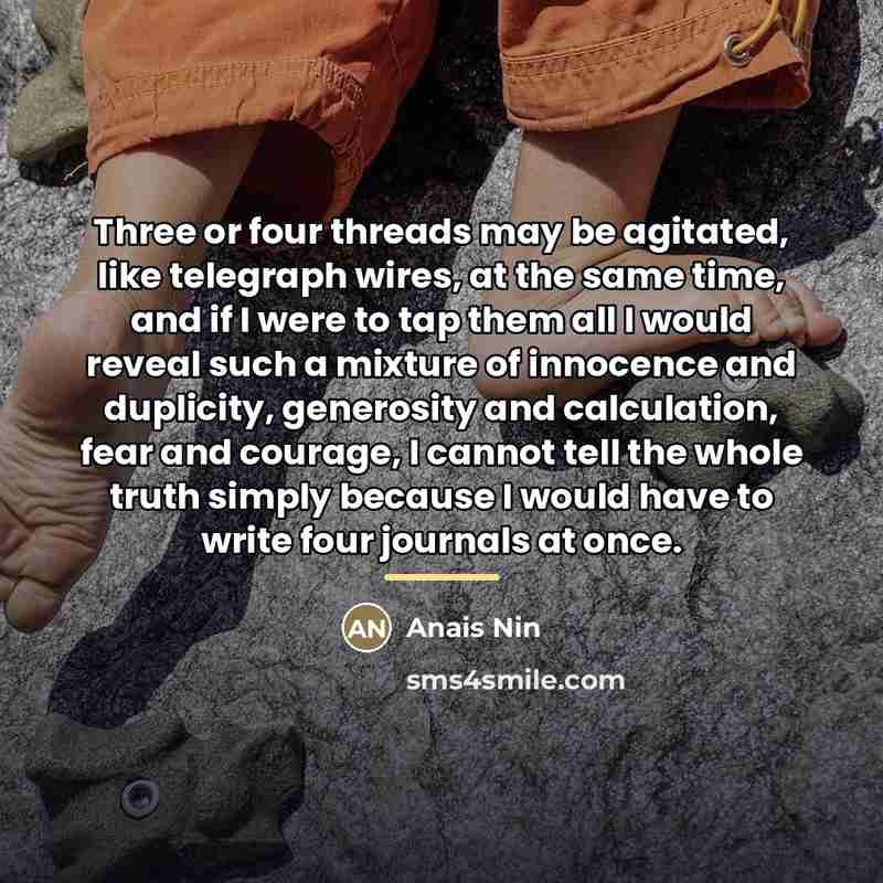 “Three or four threads may be agitated, like telegraph wires,…” quote by Anais Nin