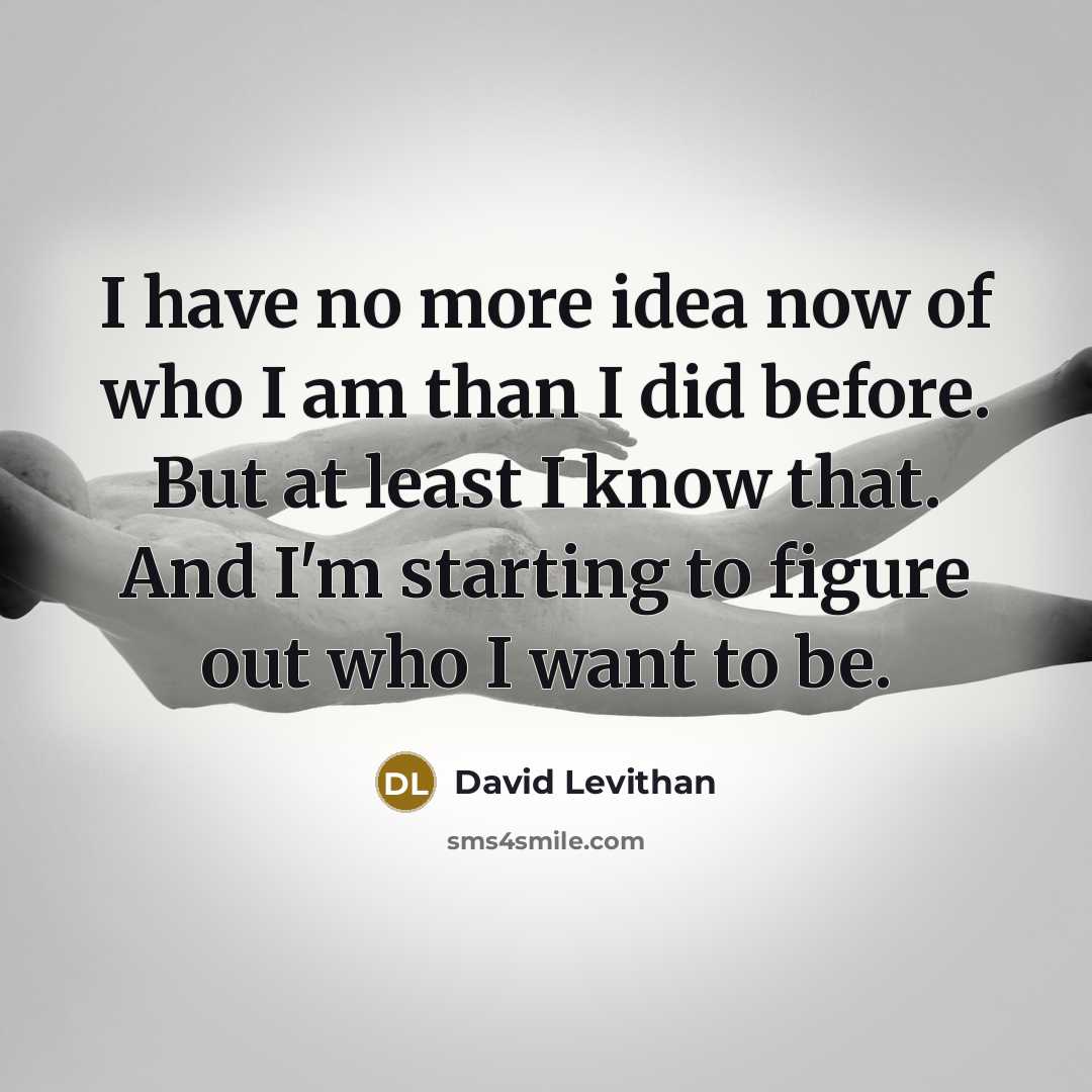“I have no more idea now of who I am…” quote by David Levithan