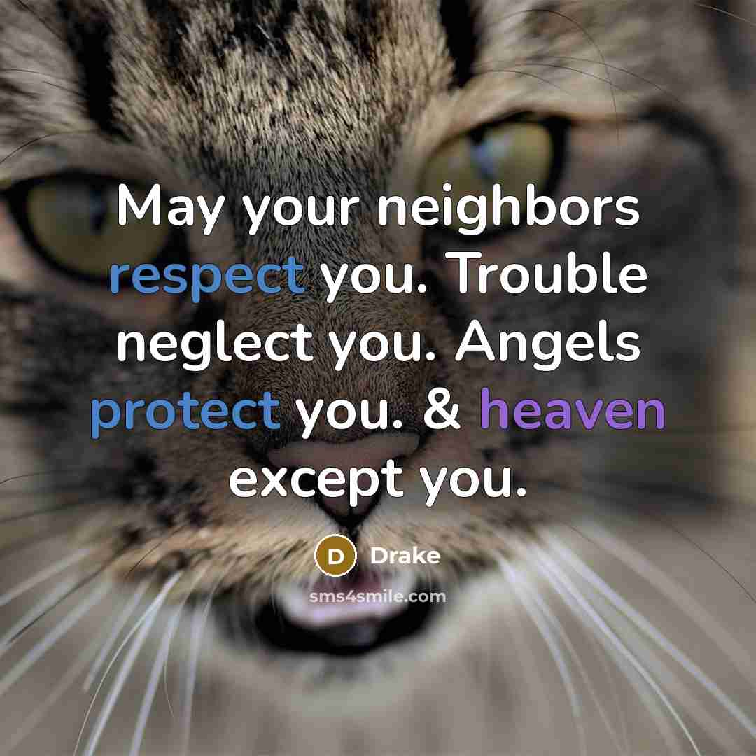 “May your neighbors respect you. Trouble neglect you. Angels protect you. & heaven except you.” quote by Drake