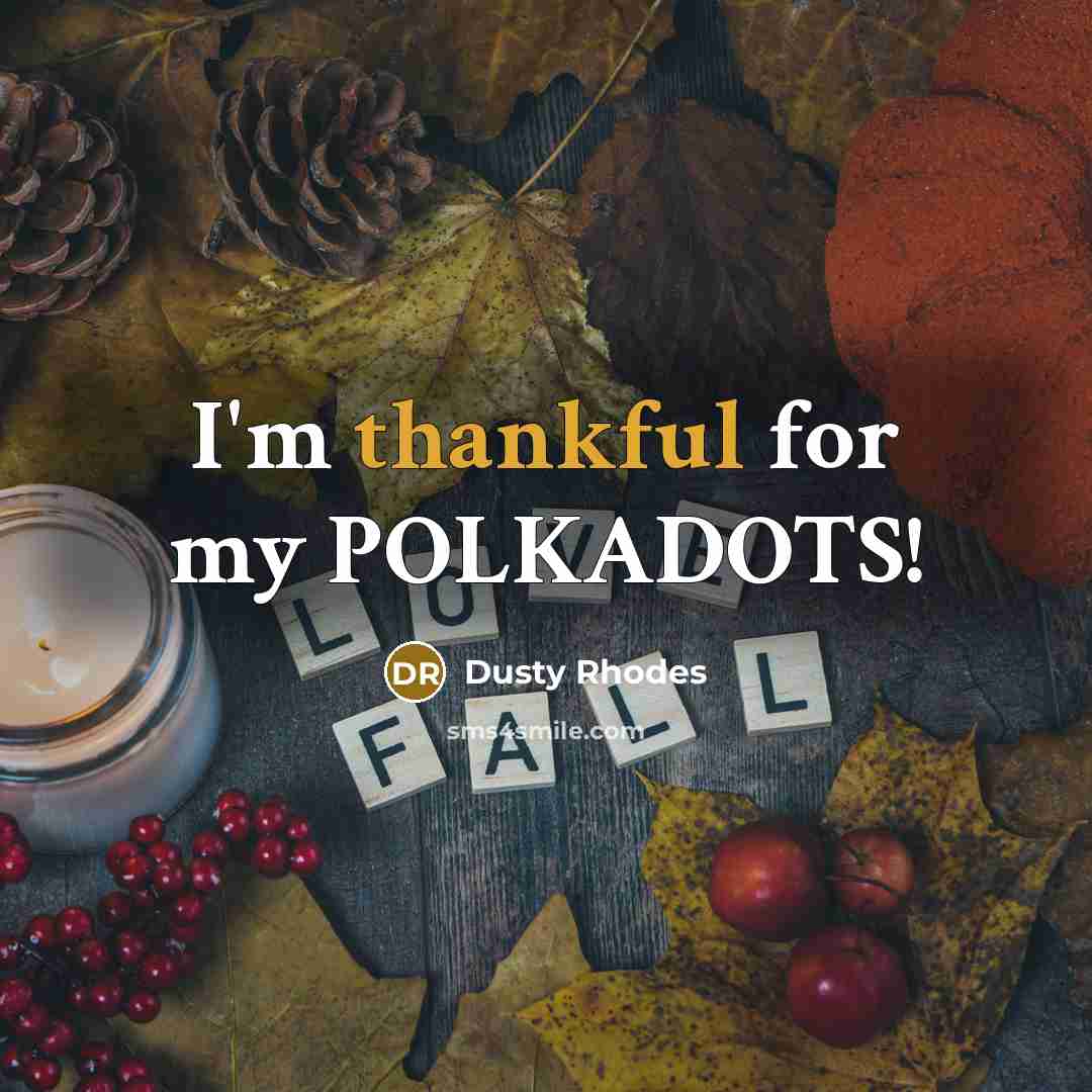“I'm thankful for my POLKADOTS!…” quote by Dusty Rhodes