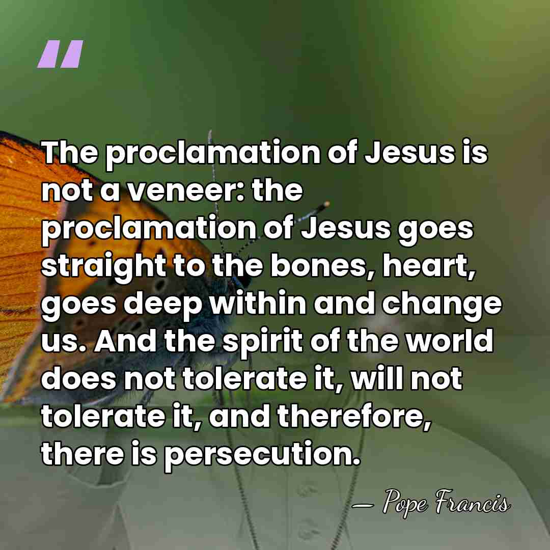 The proclamation of Jesus is not a veneer: the proclamation of Jesus&hellip; - Pope Francis