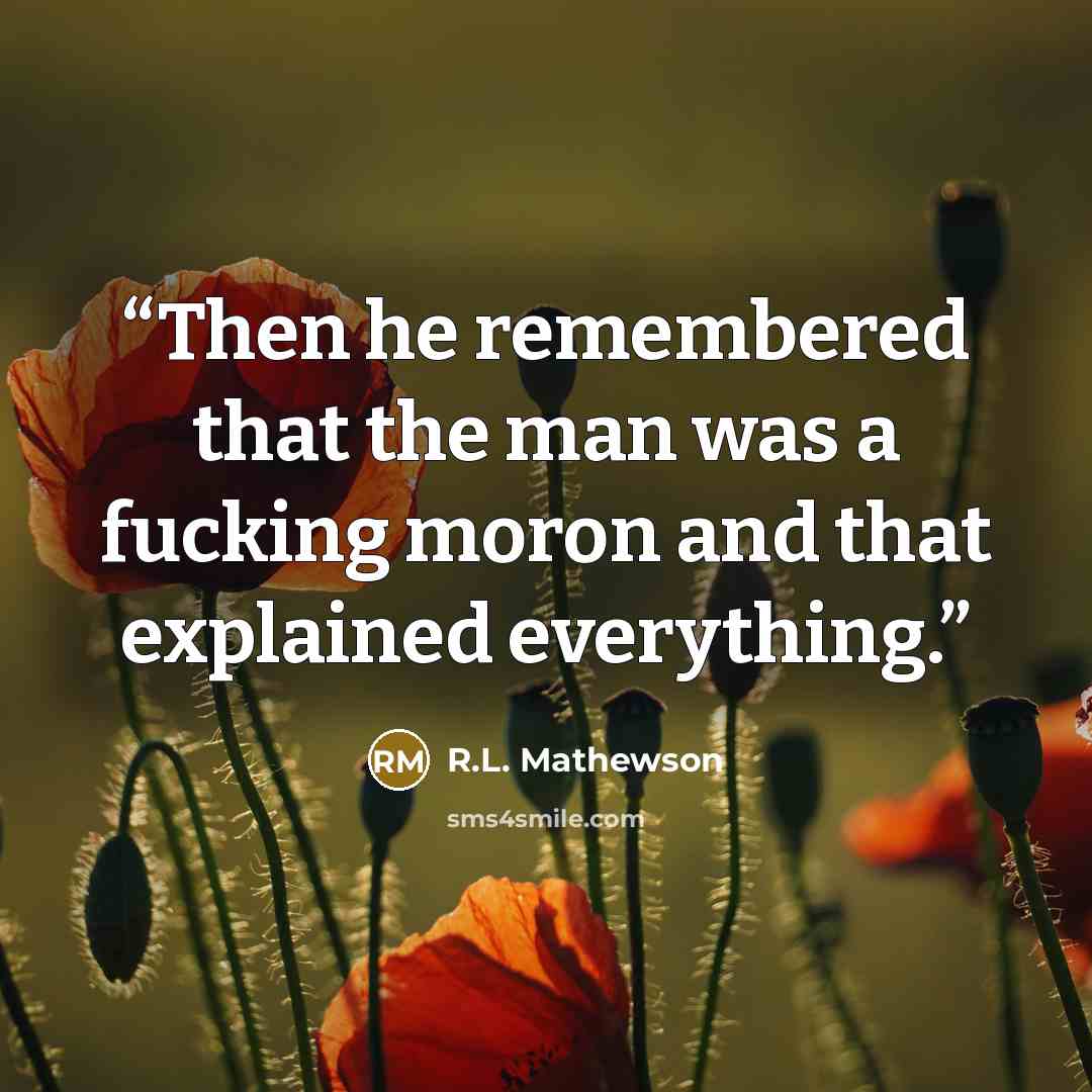 “Then he remembered that the man was a fucking moron and that explained everything.” quote by R.L. Mathewson