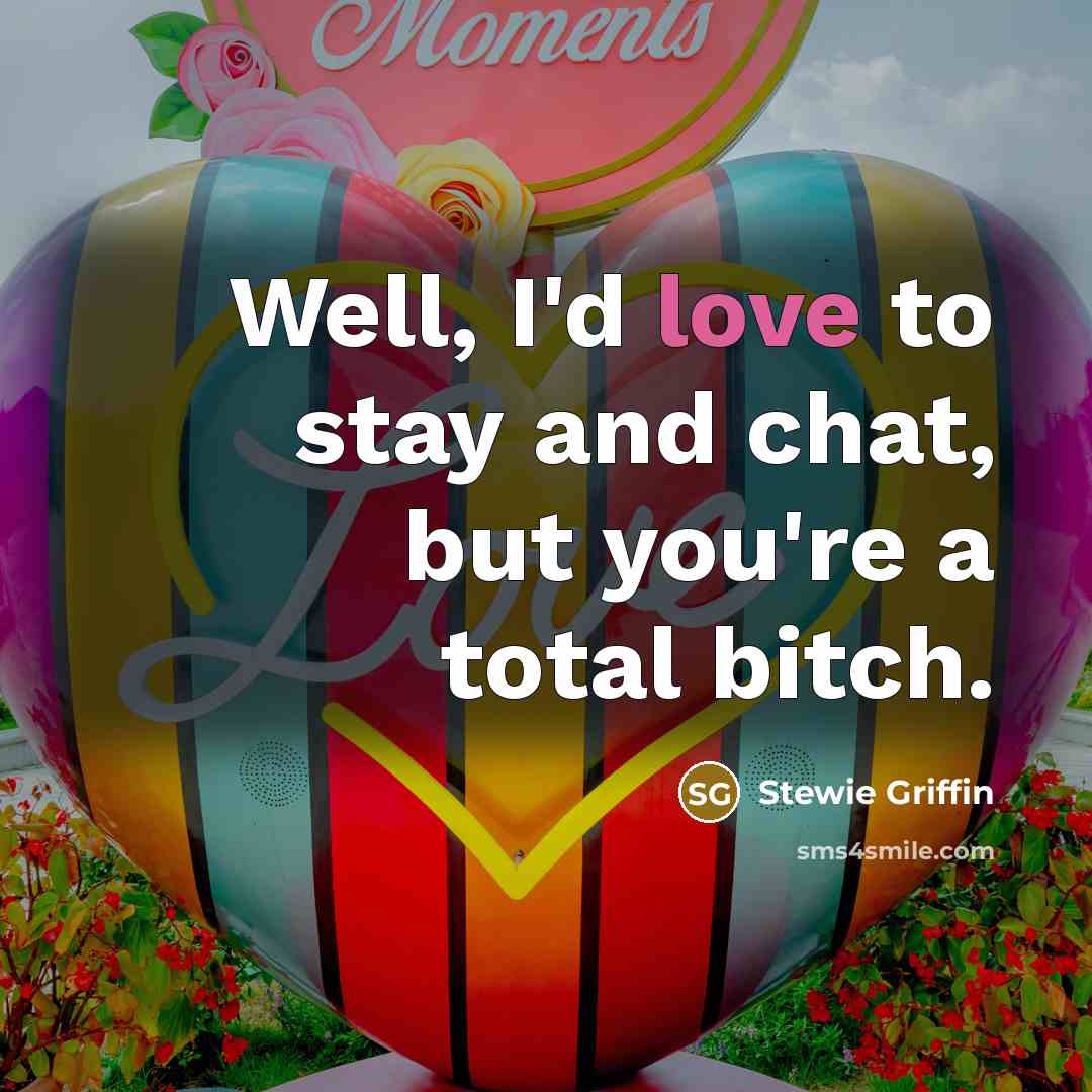 “Well, I'd love to stay and chat, but you're a total bitch.” quote by Stewie Griffin