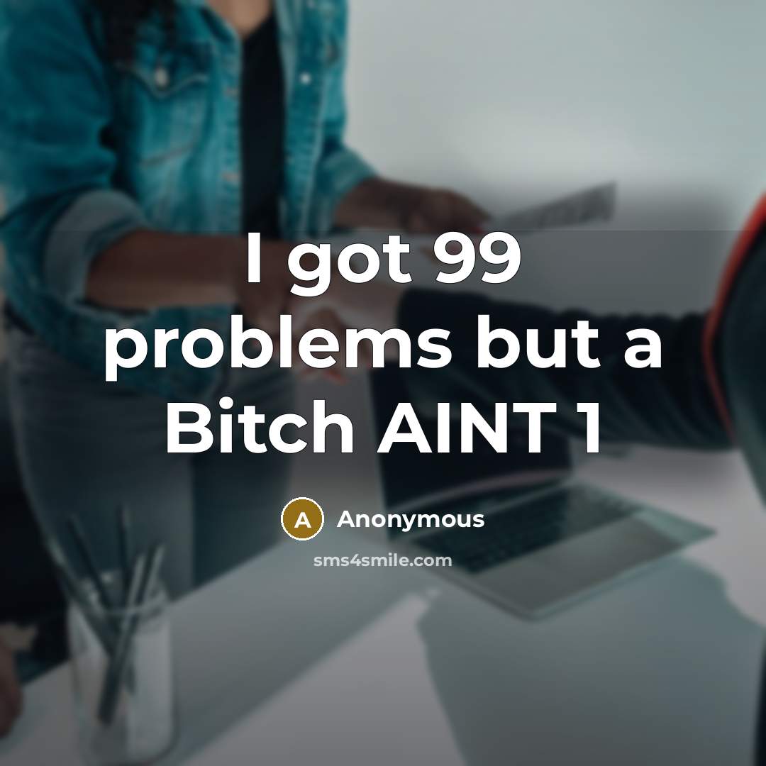 “I got 99 problems but a Bitch AINT 1” quote by Anonymous