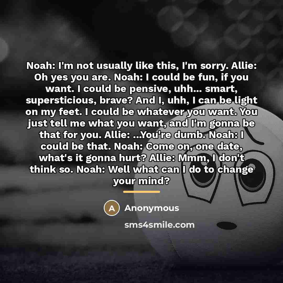 “Noah: I'm not usually like this, I'm sorry. Allie: Oh…” quote by Anonymous