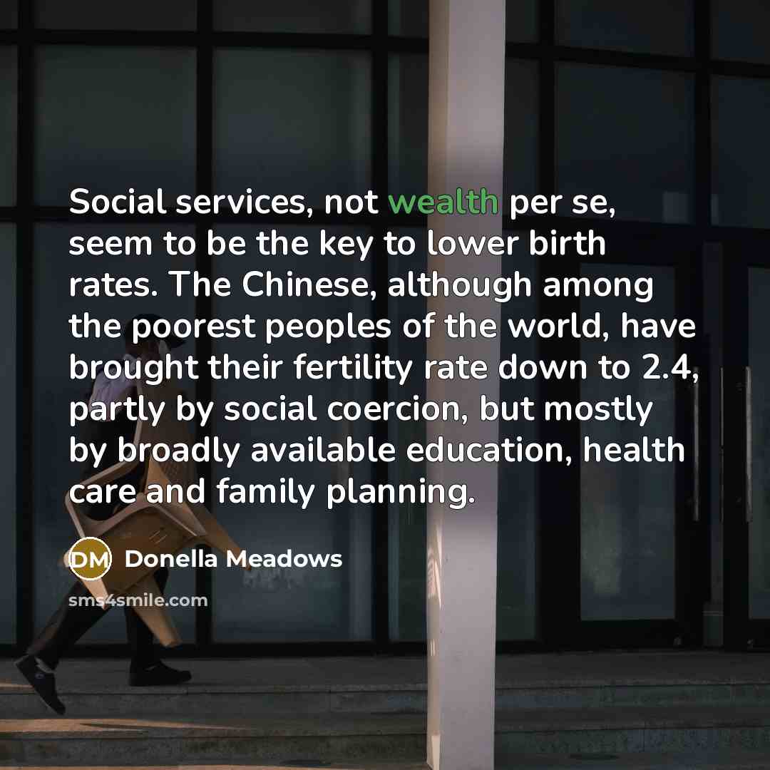 “Social services, not wealth per se, seem to be the…” quote by Donella Meadows