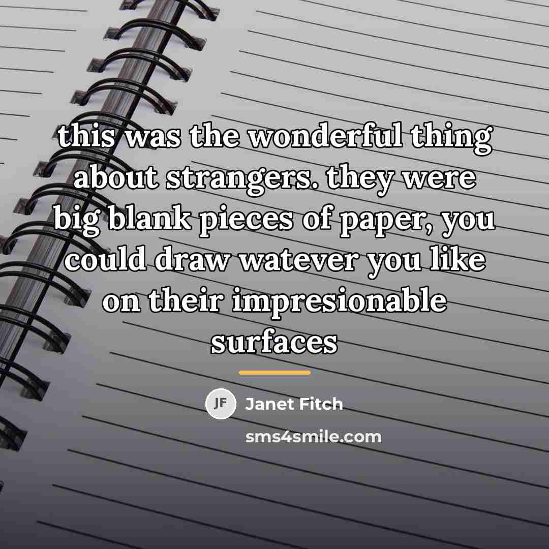 “this was the wonderful thing about strangers. they were big…” quote by Janet Fitch
