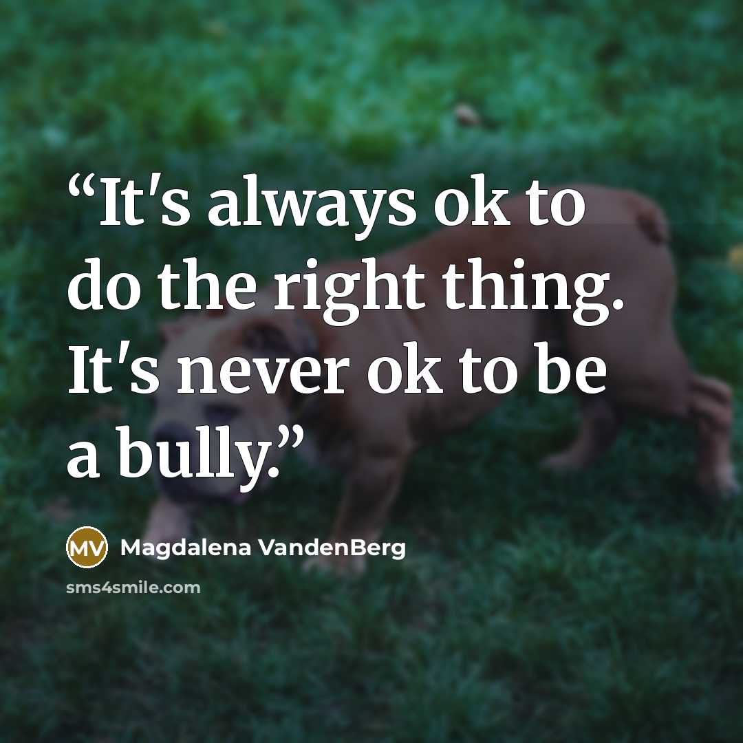 “It's always ok to do the right thing. It's never ok to be a bully.” quote by Magdalena VandenBerg