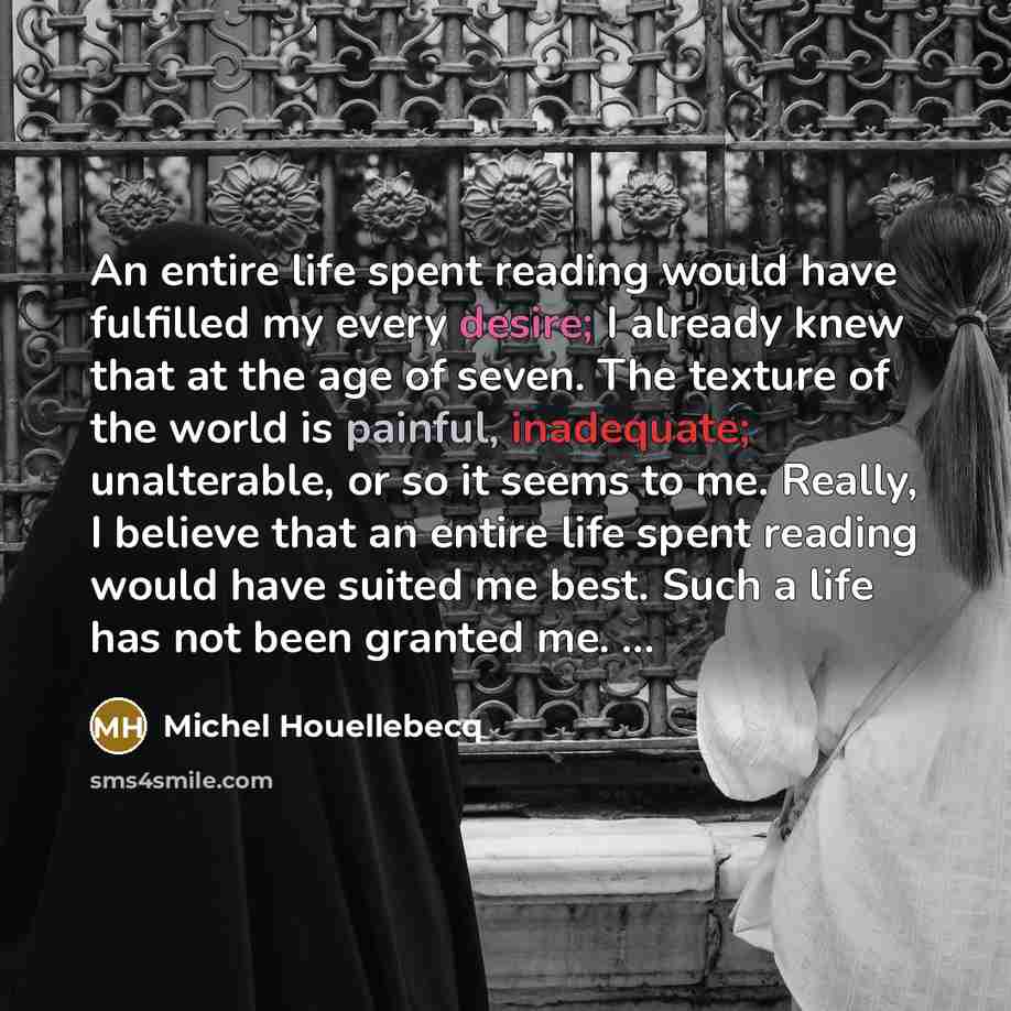 “An entire life spent reading would have fulfilled my every…” quote by Michel Houellebecq