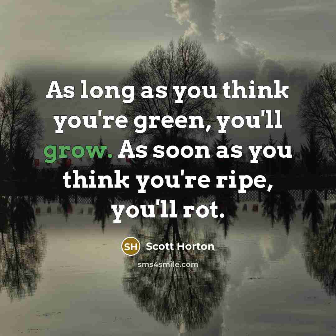 “As long as you think you're green, you'll grow. As soon as you think you're ripe, you'll rot.” quote by Scott Horton