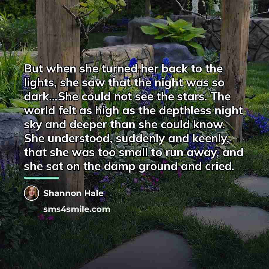 “But when she turned her back to the lights, she…” quote by Shannon Hale