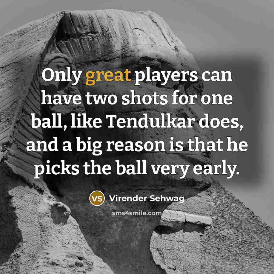 “Only great players can have two shots for one ball,…” quote by Virender Sehwag