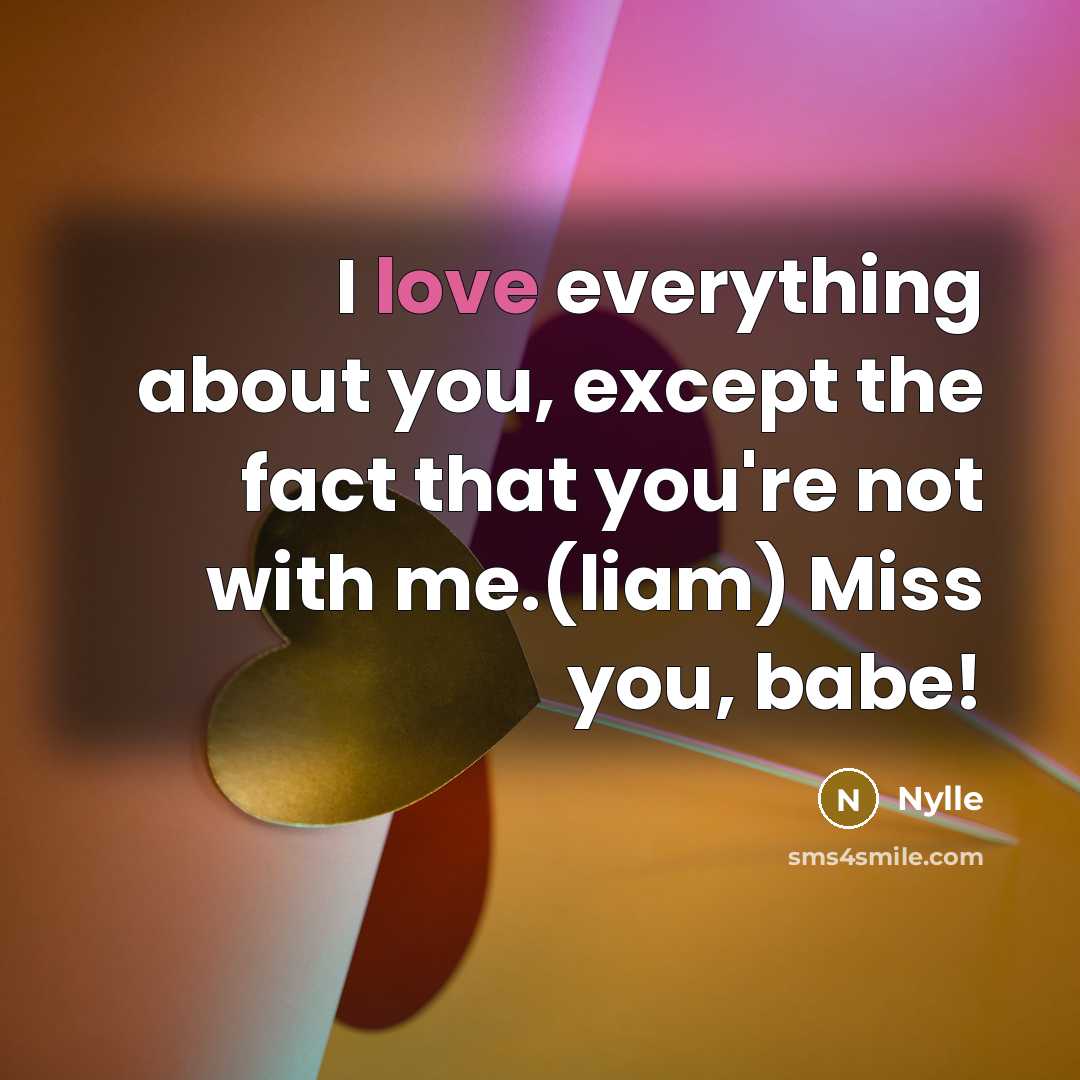 “I love everything about you, except the fact that you're not with me.(liam) Miss you, babe!” quote by Nylle