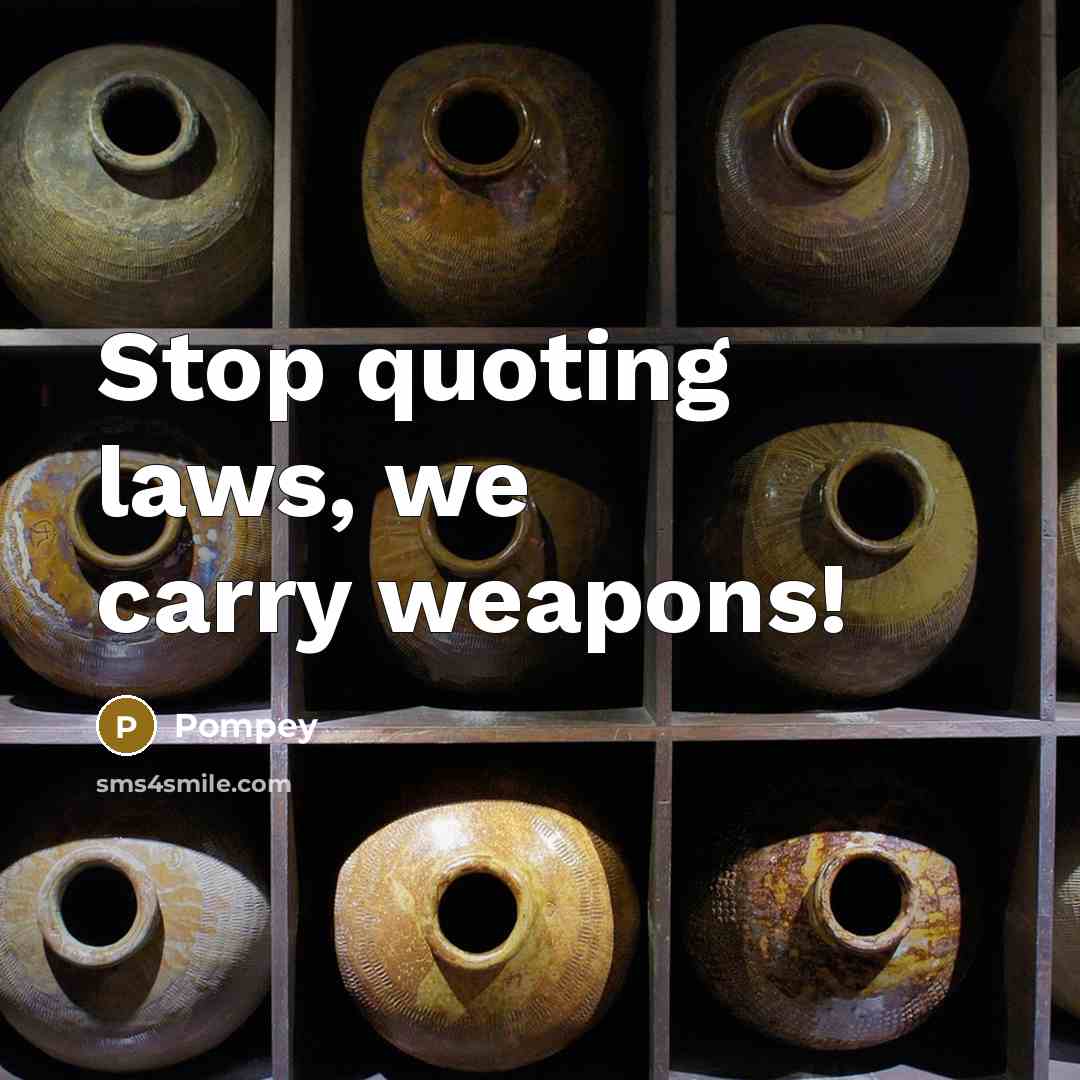 “Stop quoting laws, we carry weapons!…” quote by Pompey