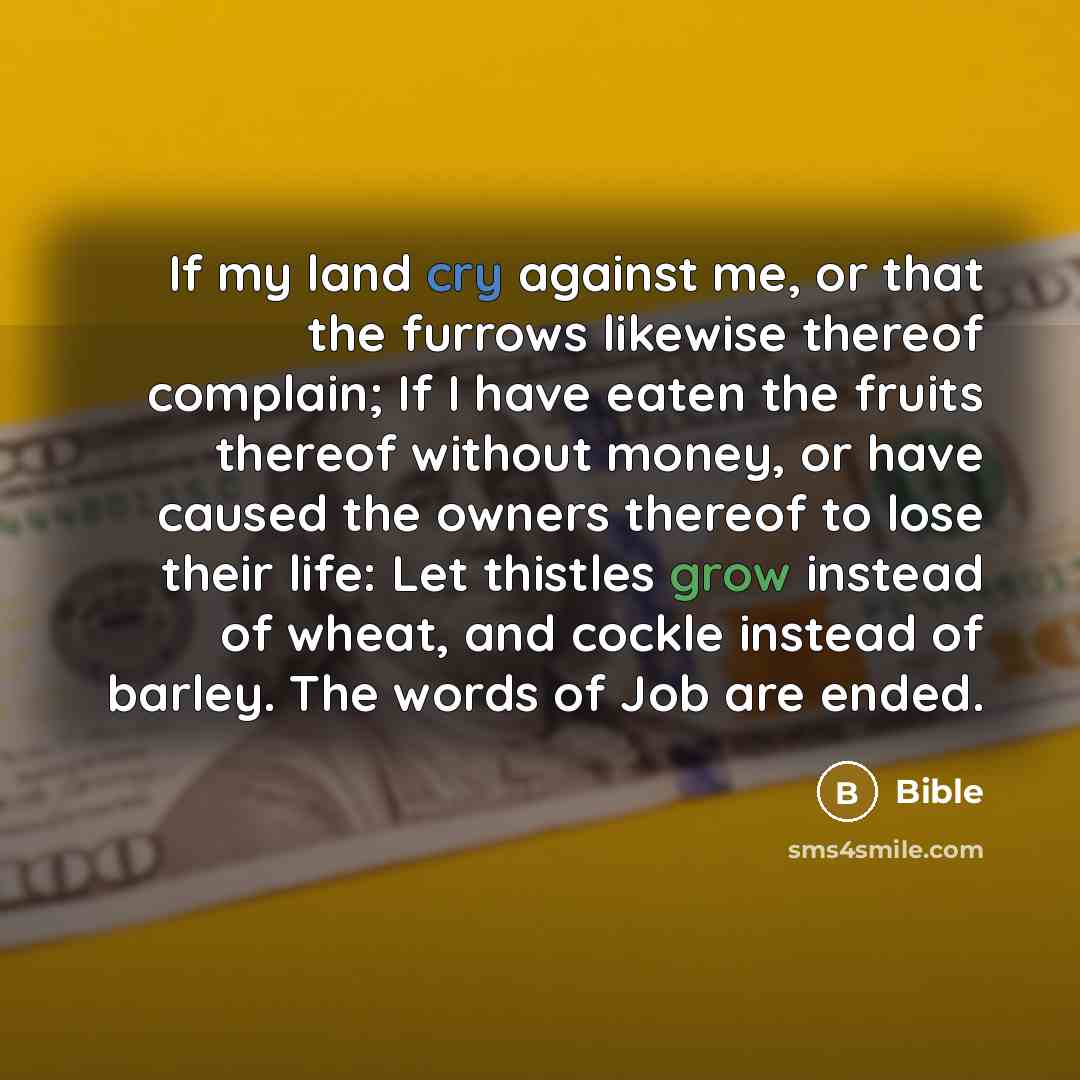 “If my land cry against me, or that the furrows…” quote by Bible