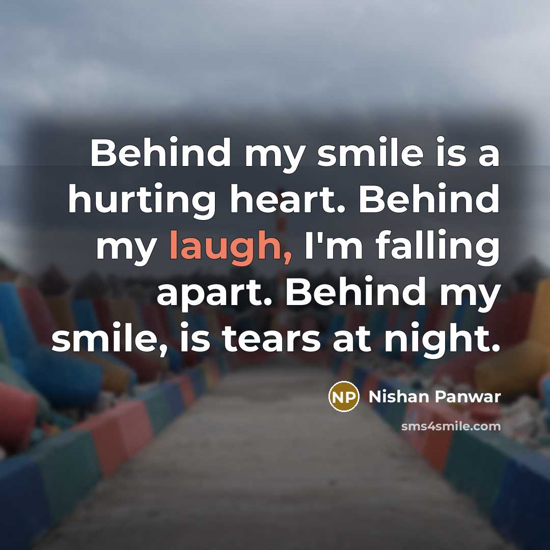 “Behind my smile is a hurting heart. Behind my laugh,…” quote by Nishan Panwar