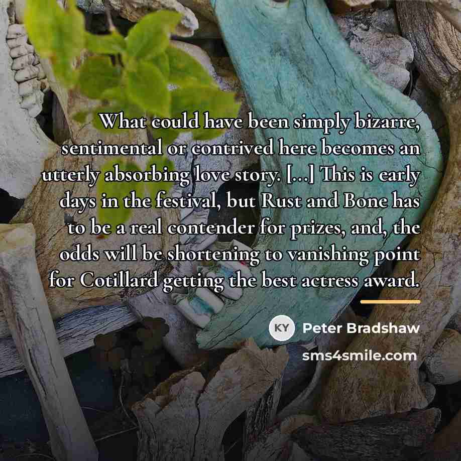 “What could have been simply bizarre, sentimental or contrived here…” quote by Peter Bradshaw