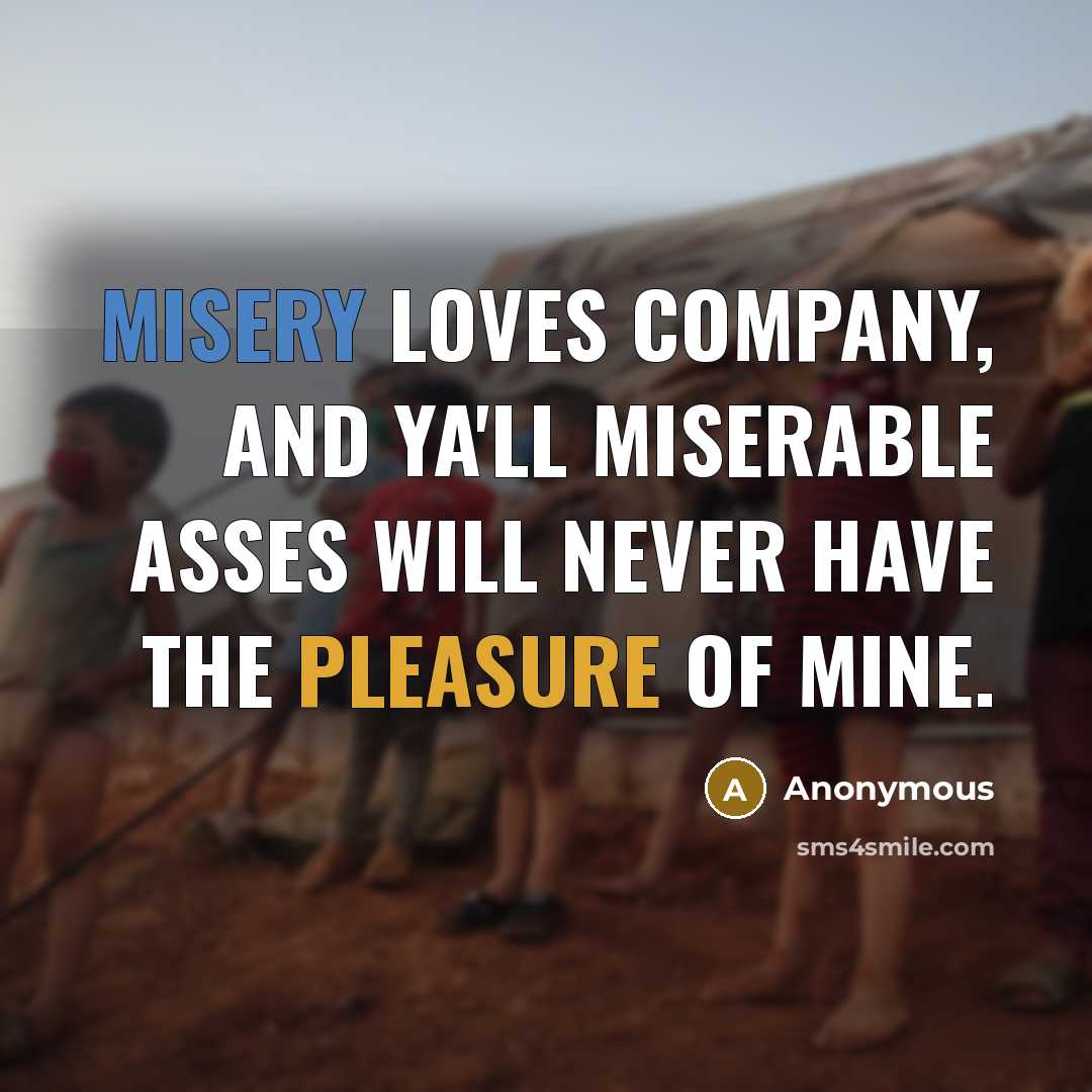 “Misery loves company, and ya'll miserable asses will never have…” quote by Anonymous